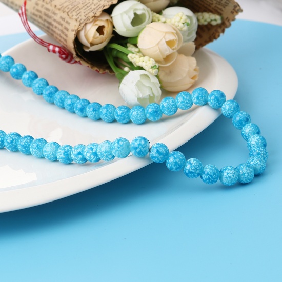 Picture of Glass Beads Round Skyblue About 8mm Dia, Hole: Approx 1.2mm, 75cm(29 4/8") long, 2 Strands (Approx 105 PCs/Strand)