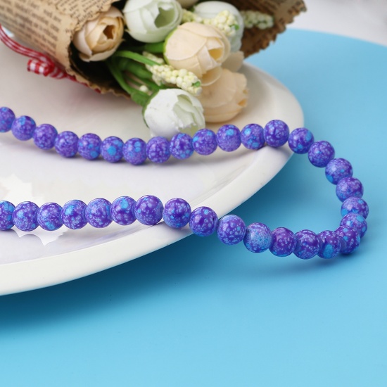 Glass Beads Round Blue Violet About 8mm Dia, Hole: Approx 1.2mm, 75cm(29 4/8") long, 2 Strands (Approx 105 PCs/Strand) の画像