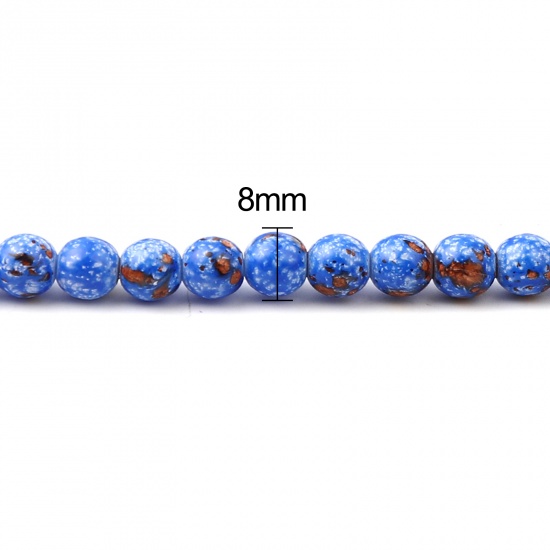 Picture of Glass Beads Round Blue About 8mm Dia, Hole: Approx 1.2mm, 75cm(29 4/8") long, 2 Strands (Approx 105 PCs/Strand)