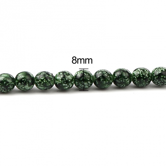Glass Beads Round Green About 8mm Dia, Hole: Approx 1.2mm, 75cm(29 4/8") long, 2 Strands (Approx 105 PCs/Strand) の画像