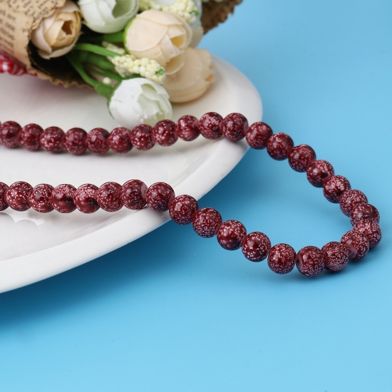 Picture of Glass Beads Round Wine Red About 8mm Dia, Hole: Approx 1.2mm, 75cm(29 4/8") long, 2 Strands (Approx 105 PCs/Strand)