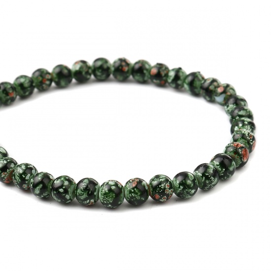 Glass Beads Round Black & Green About 8mm Dia, Hole: Approx 1.2mm, 75cm(29 4/8") long, 2 Strands (Approx 105 PCs/Strand) の画像