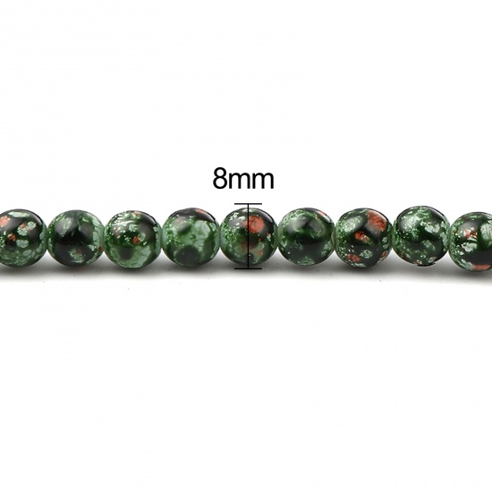 Glass Beads Round Black & Green About 8mm Dia, Hole: Approx 1.2mm, 75cm(29 4/8") long, 2 Strands (Approx 105 PCs/Strand) の画像