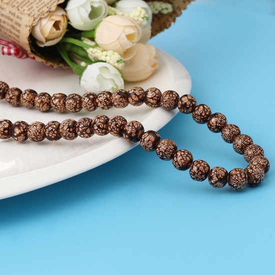 Glass Beads Round Coffee About 8mm Dia, Hole: Approx 1.2mm, 75cm(29 4/8") long, 2 Strands (Approx 105 PCs/Strand) の画像