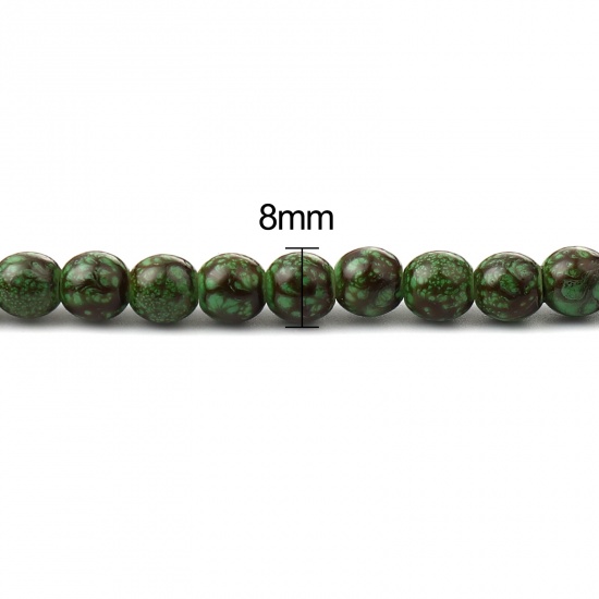 Glass Beads Round Green & Brown About 8mm Dia, Hole: Approx 1.2mm, 75cm(29 4/8") long, 2 Strands (Approx 105 PCs/Strand) の画像