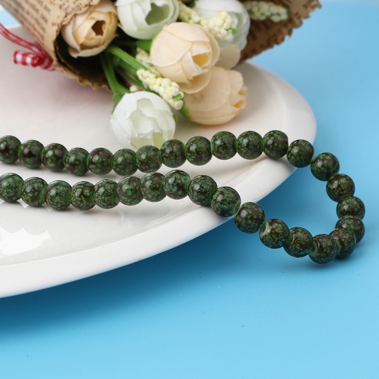 Glass Beads Round Green & Brown About 8mm Dia, Hole: Approx 1.2mm, 75cm(29 4/8") long, 2 Strands (Approx 105 PCs/Strand) の画像