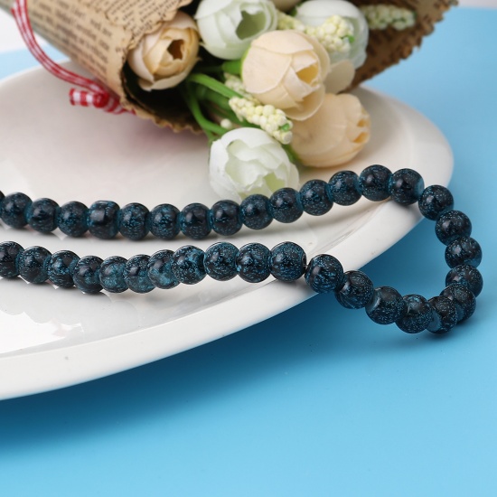 Glass Beads Round Blue Black About 8mm Dia, Hole: Approx 1.2mm, 75cm(29 4/8") long, 2 Strands (Approx 105 PCs/Strand) の画像