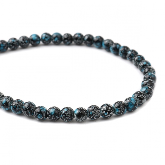 Picture of Glass Beads Round Blue & Black About 8mm Dia, Hole: Approx 1.2mm, 75cm(29 4/8") long, 2 Strands (Approx 105 PCs/Strand)