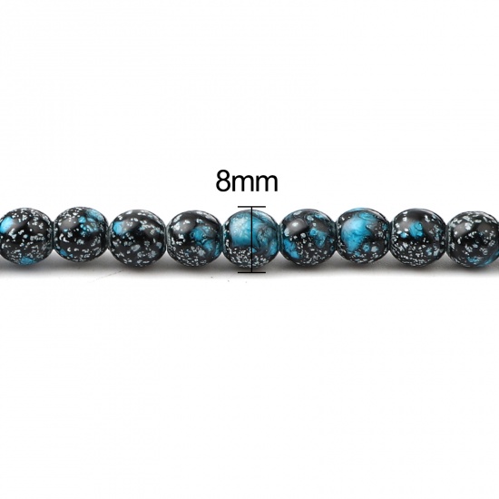 Glass Beads Round Blue & Black About 8mm Dia, Hole: Approx 1.2mm, 75cm(29 4/8") long, 2 Strands (Approx 105 PCs/Strand) の画像
