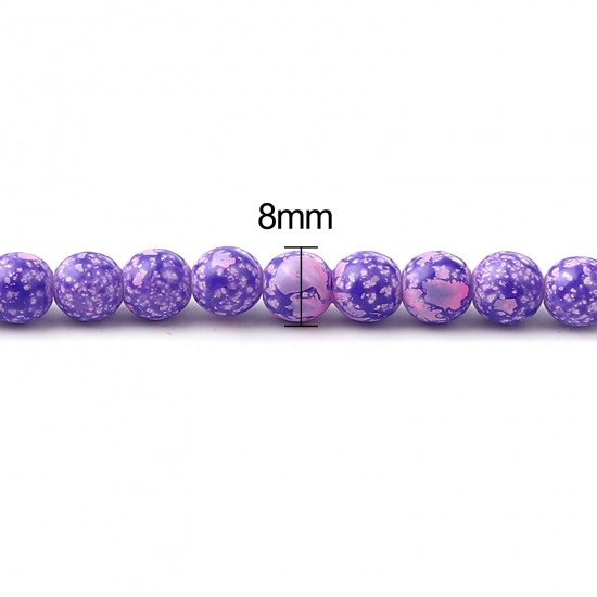 Glass Beads Round Pink & Purple About 8mm Dia, Hole: Approx 1.2mm, 75cm(29 4/8") long, 2 Strands (Approx 105 PCs/Strand) の画像