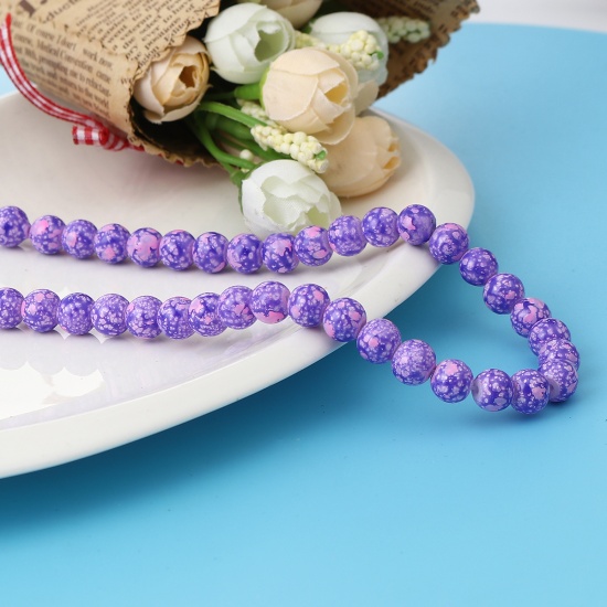 Glass Beads Round Pink & Purple About 8mm Dia, Hole: Approx 1.2mm, 75cm(29 4/8") long, 2 Strands (Approx 105 PCs/Strand) の画像