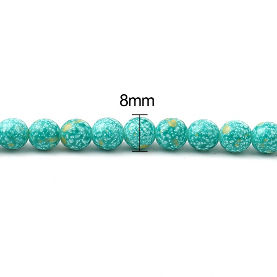 Picture of Glass Beads Round Cyan Crack Imitation Stone About 8mm Dia, Hole: Approx 1.2mm, 75cm(29 4/8") long, 2 Strands (Approx 105 PCs/Strand)