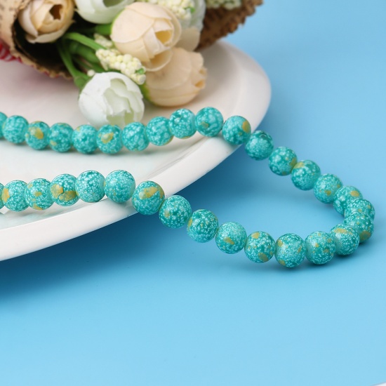 Glass Beads Round Cyan Crack Imitation Stone About 8mm Dia, Hole: Approx 1.2mm, 75cm(29 4/8") long, 2 Strands (Approx 105 PCs/Strand) の画像