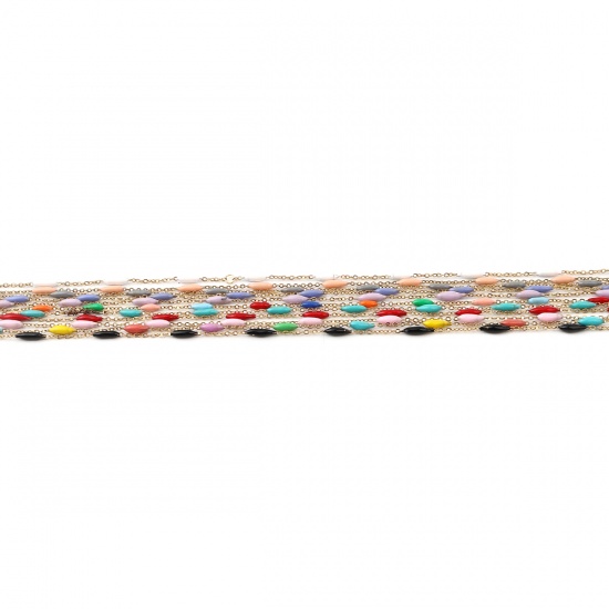 Picture of Stainless Steel Link Cable Chain Marquise Gold Plated Cyan Enamel 9x2mm, 1 M