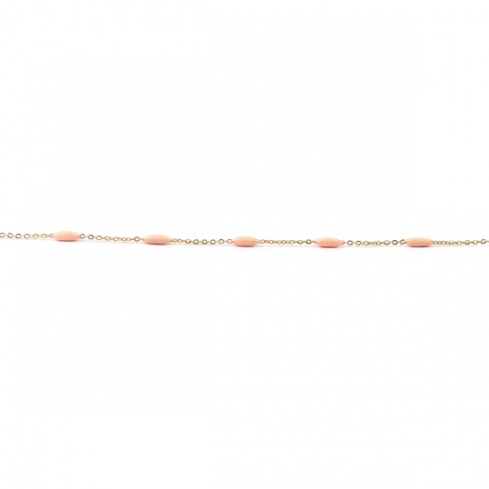 Picture of Stainless Steel Link Cable Chain Marquise Gold Plated Orange Pink Enamel 9x2mm, 1 M