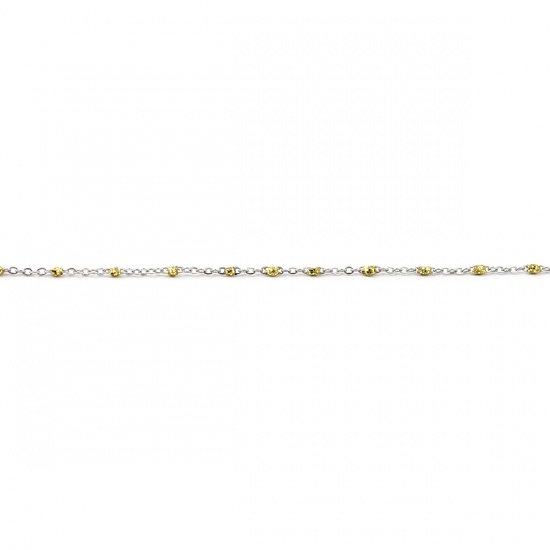 Picture of Stainless Steel Link Cable Chain Silver Tone Yellow Sequins Enamel 5x2mm, 1 M