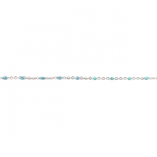 Picture of Stainless Steel Link Cable Chain Silver Tone Cyan Sequins Enamel 5x2mm, 1 M