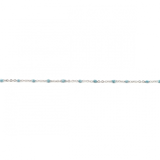 Immagine di Stainless Steel Link Cable Chain Silver Tone Light Blue Sequins Enamel 4x2mm, 1 M