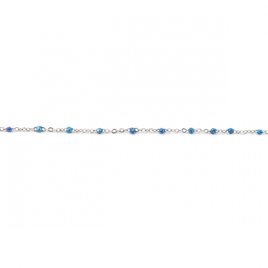 Immagine di Stainless Steel Link Cable Chain Silver Tone Blue Sequins Enamel 4x2mm, 1 M