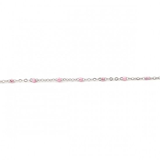 Immagine di Stainless Steel Link Cable Chain Silver Tone Light Pink Sequins Enamel 4x2mm, 1 M