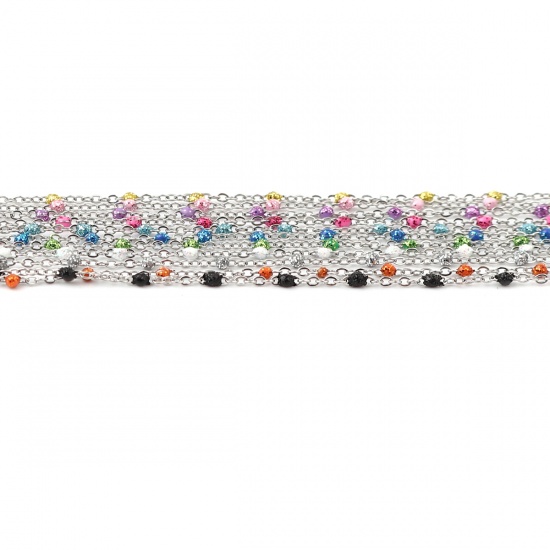 Immagine di Stainless Steel Link Cable Chain Silver Tone Light Pink Sequins Enamel 4x2mm, 1 M