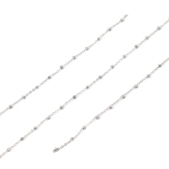 Immagine di Stainless Steel Link Cable Chain Silver Tone Silver Color Sequins Enamel 4x2mm, 1 M