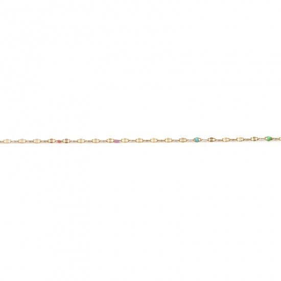 Immagine di Stainless Steel Link Cable Chain Oval Gold Plated Multicolor Enamel 3x2mm, 1 M