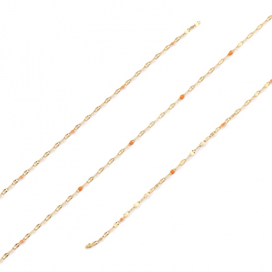 Picture of Stainless Steel Link Cable Chain Oval Gold Plated Orange Enamel 3x2mm, 1 M