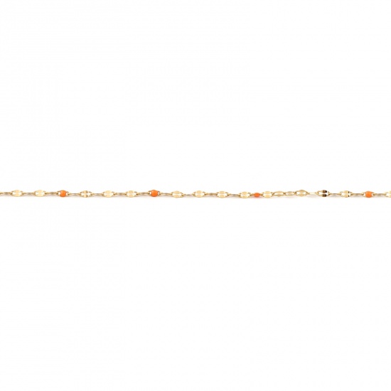 Picture of Stainless Steel Link Cable Chain Oval Gold Plated Orange Enamel 3x2mm, 1 M