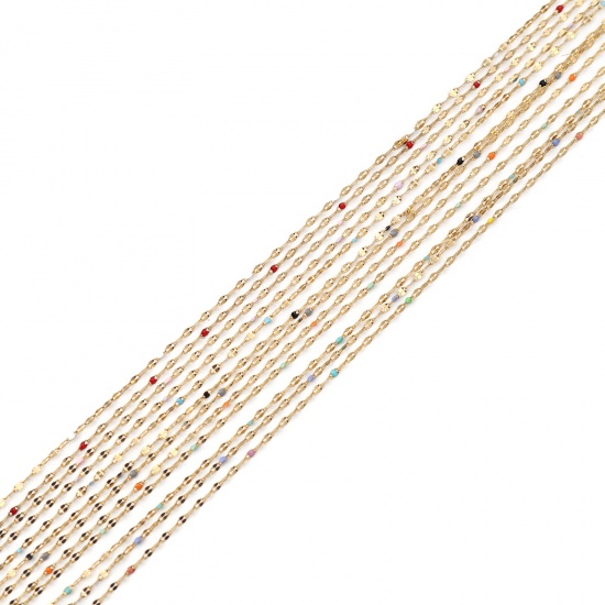 Picture of Stainless Steel Link Cable Chain Oval Gold Plated Orange Enamel 3x2mm, 1 M