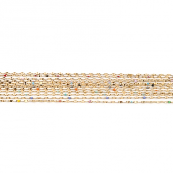 Picture of Stainless Steel Link Cable Chain Oval Gold Plated Orange Enamel 3x2mm, 1 M