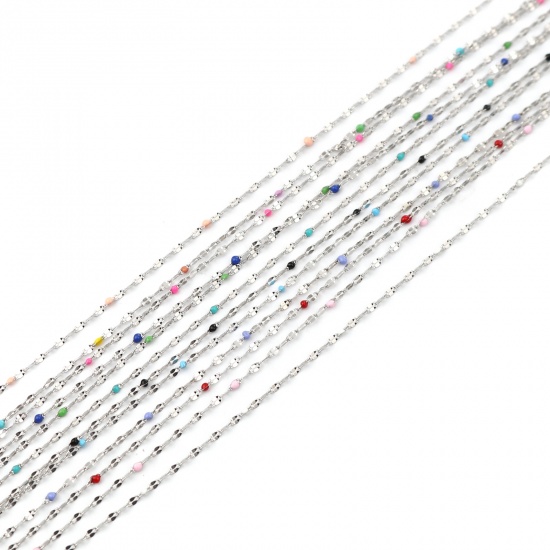 Picture of Stainless Steel Link Cable Chain Oval Silver Tone Multicolor Enamel 3x2mm, 1 M