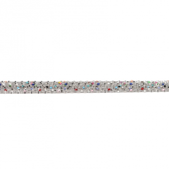 Picture of Stainless Steel Link Cable Chain Oval Silver Tone Multicolor Enamel 3x2mm, 1 M
