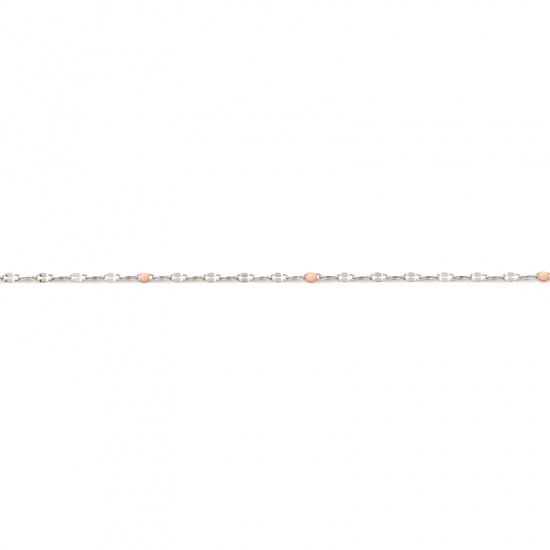 Picture of Stainless Steel Link Cable Chain Oval Silver Tone Orange Pink Enamel 3x2mm, 1 M