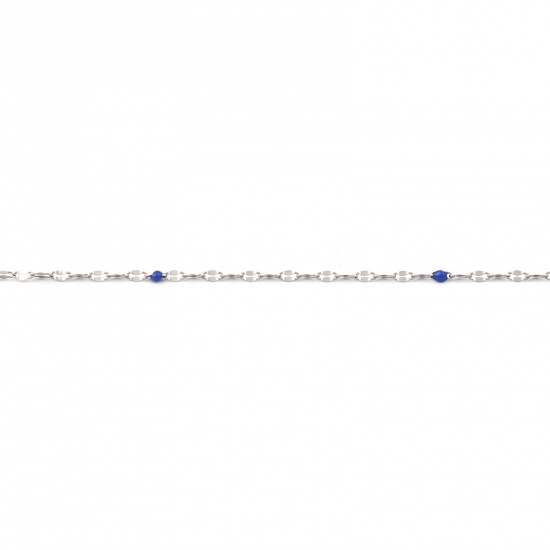 Picture of Stainless Steel Link Cable Chain Oval Silver Tone Royal Blue Enamel 3x2mm, 1 M