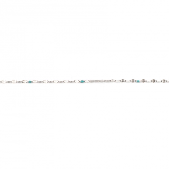 Picture of Stainless Steel Link Cable Chain Oval Silver Tone Cyan Enamel 3x2mm, 1 M