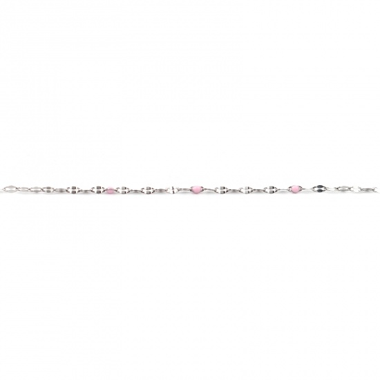 Picture of Stainless Steel Link Cable Chain Oval Silver Tone Pink Enamel 3x2mm, 1 M