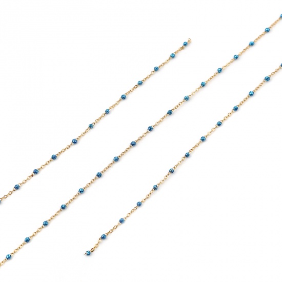 Picture of 1 M Stainless Steel Sequins Link Cable Chain For Handmade DIY Jewelry Making Findings Gold Plated Blue 4x2mm