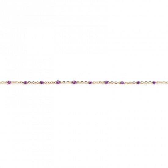 Picture of Stainless Steel Link Cable Chain Silver Tone Purple Sequins Enamel 4x2mm, 1 M