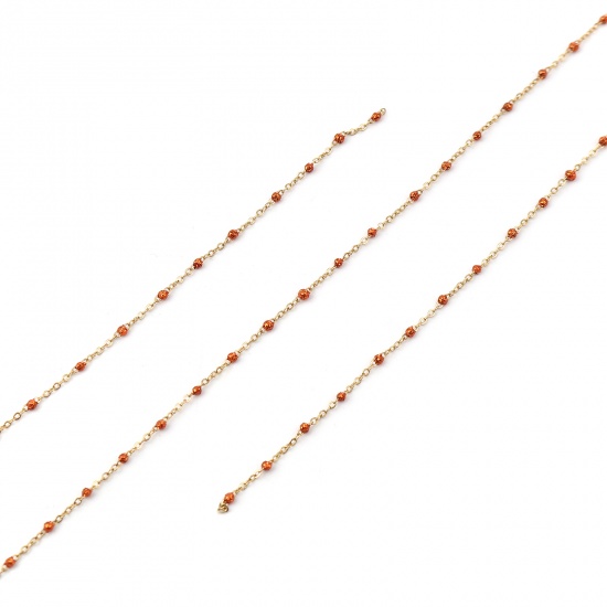 Picture of 1 M Stainless Steel Sequins Link Cable Chain For Handmade DIY Jewelry Making Findings Gold Plated Orange 4x2mm