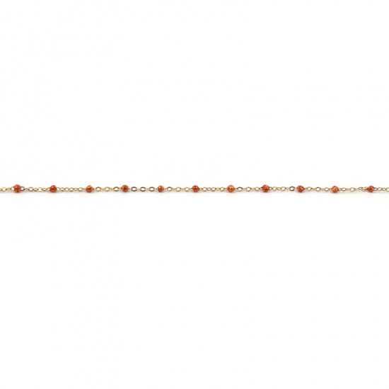 Picture of 1 M Stainless Steel Sequins Link Cable Chain For Handmade DIY Jewelry Making Findings Gold Plated Orange 4x2mm