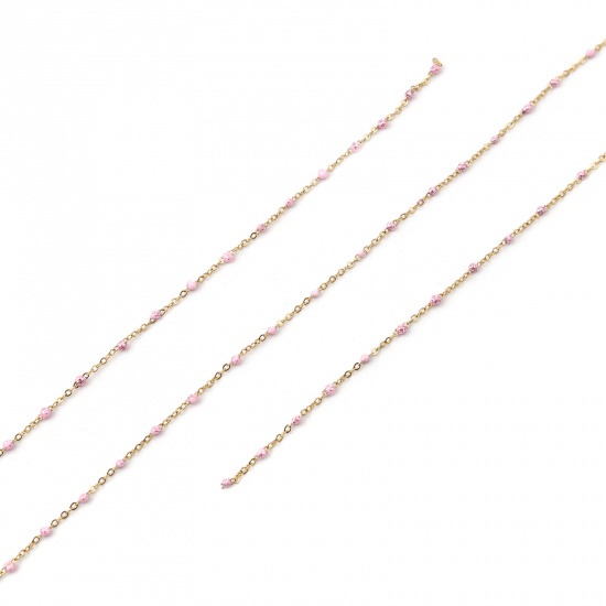 Picture of 1 M Stainless Steel Sequins Link Cable Chain For Handmade DIY Jewelry Making Findings Gold Plated Pink 4x2mm