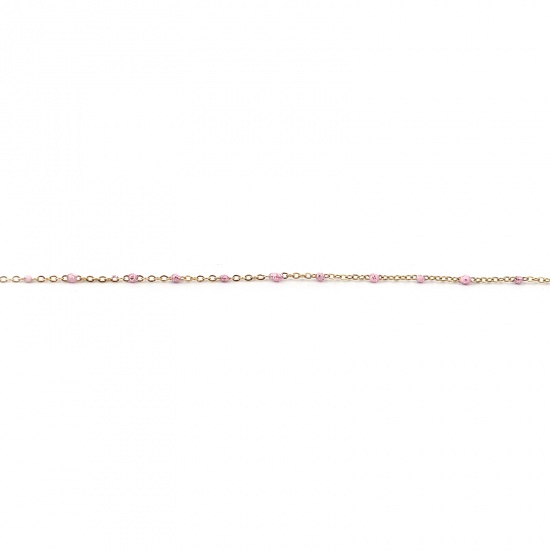 Picture of 1 M Stainless Steel Sequins Link Cable Chain For Handmade DIY Jewelry Making Findings Gold Plated Pink 4x2mm