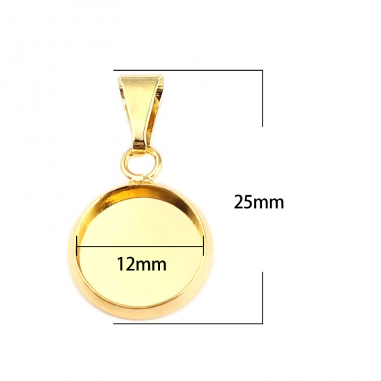 Picture of Brass Cabochon Settings Charms Round Gold Plated (Fit 12mm Dia.) 25mm x 14mm, 5 PCs                                                                                                                                                                           