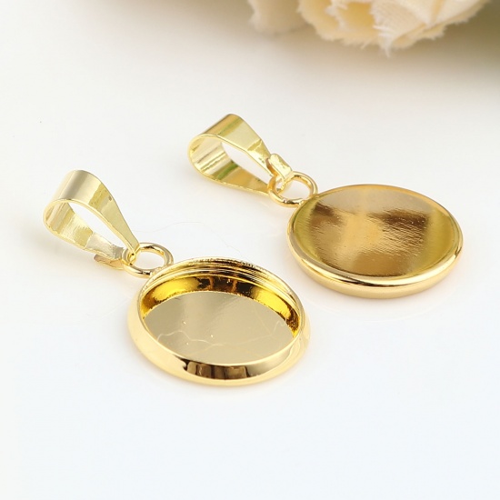 Picture of Brass Cabochon Settings Charms Round Gold Plated (Fit 12mm Dia.) 25mm x 14mm, 5 PCs                                                                                                                                                                           