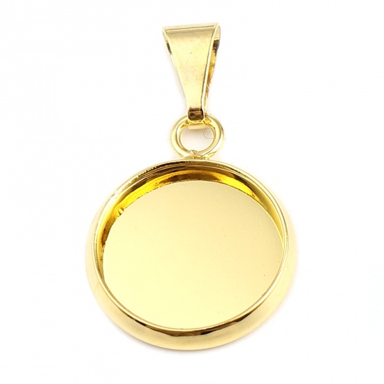 Picture of Brass Cabochon Settings Charms Round Gold Plated (Fit 14mm Dia.) 27mm x 16mm, 5 PCs                                                                                                                                                                           
