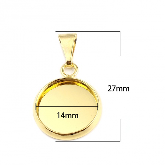Picture of Brass Cabochon Settings Charms Round Gold Plated (Fit 14mm Dia.) 27mm x 16mm, 5 PCs                                                                                                                                                                           