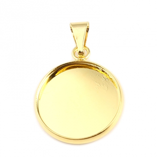 Picture of Brass Cabochon Settings Pendants Round Gold Plated (Fit 18mm Dia.) 31mm x 20mm, 5 PCs                                                                                                                                                                         