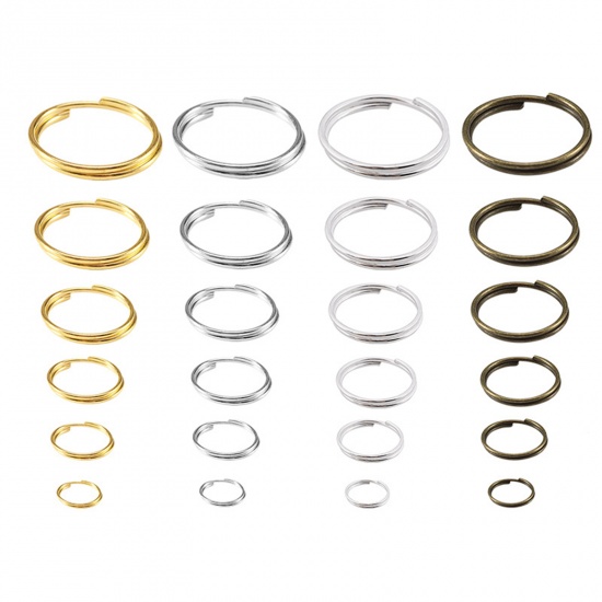 Picture of Iron Based Alloy Double Split Jump Rings Findings Set Gold Plated Circle 12mm Dia. - 4mm Dia., 1 Box