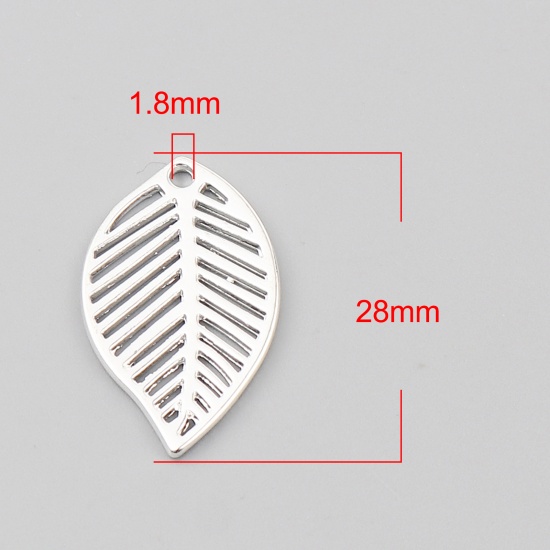 Immagine di Zinc Based Alloy Charms Leaf Silver Plated 28mm x 17mm, 10 PCs